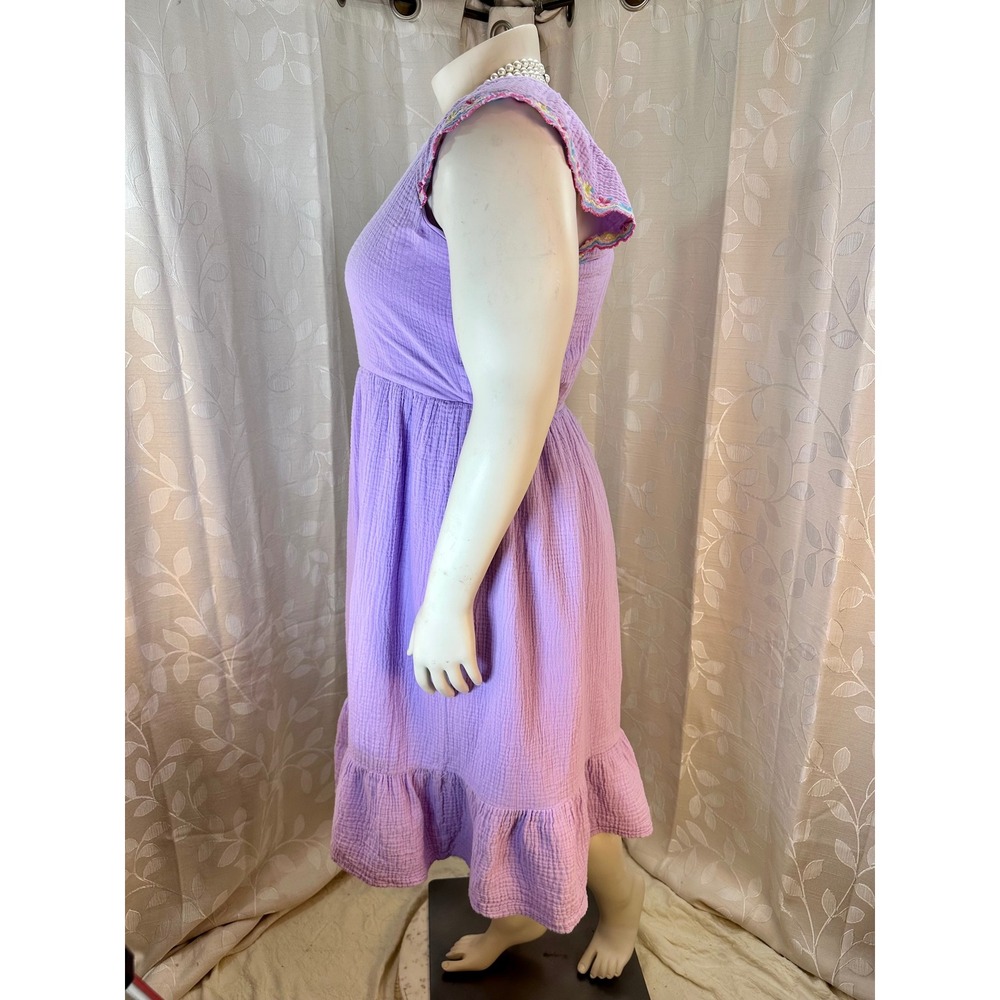 Lavender Purple Gauze Embroidered Flutter Sleeve Midi Dress Girls junior 16/18 - Picture 6 of 12